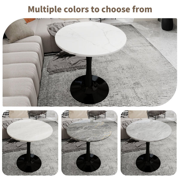 English Elm Marble-Top Round Side Table With Sleek Tapered Base - Modern Minimalist Design For Any Space W1935P353494