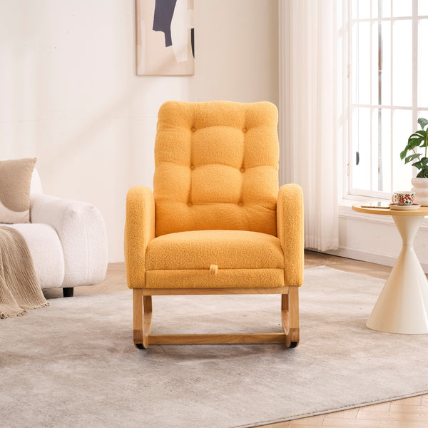 English Elm LY-5104 Plush High-Back Rocking Chair with Footrest & Storage Pocket, Ergonomic Foam Cushion for Nursery Yellow W2231P292991