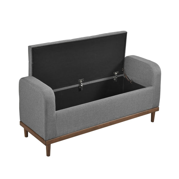 English Elm Mid-Century Modern Lift-Top Storage Bench with Tufted Upholstery, Walnut Solid Wood Frame, Hidden Organizer Gray 50.75 L x 19 W x 19.75 H B011P192193
