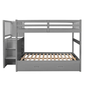 English Elm Full Over Staircase Bunk Bed with Twin Trundle and Built-in Storage Drawers LT000126AAE-1
