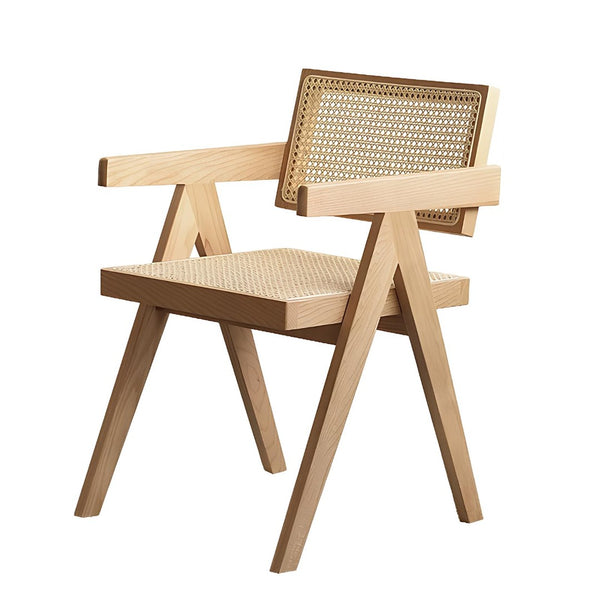English Elm Modern Rattan Back Dining Chairs Set of 2 Solid Wood Frame Mid-century Seating W3101P414155