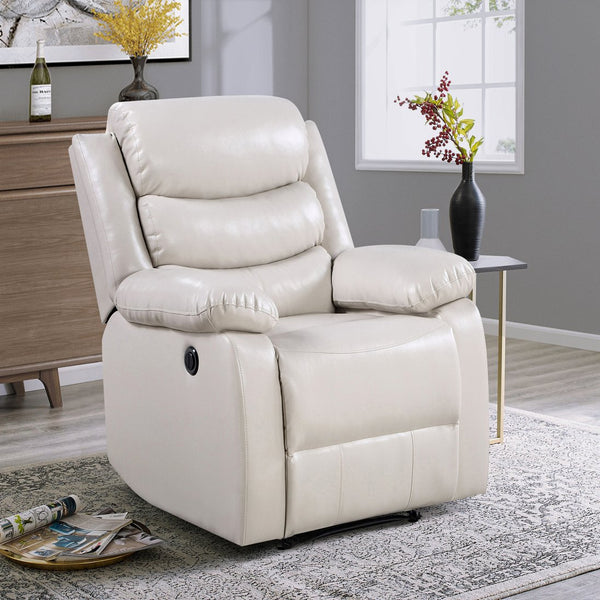 English Elm Beige Power Recliner with Individually Wrapped Coils, Pillow-Top Arms, Tight Cushions & Supportive Comfort B062P184509