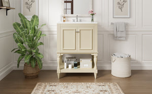 English Elm 24'' French Style Bathroom Vanity with Ceramic Sink Soft Close Cabinet and Drawer Beige N710P411341Y