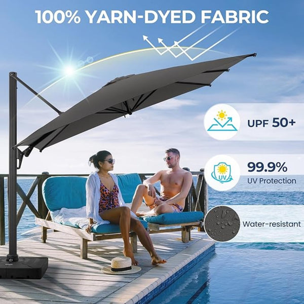 English Elm 10 Ft Square Cantilever Patio Umbrella Upf 50 Offset Canopy with 360 Rotation Gray B082P454953