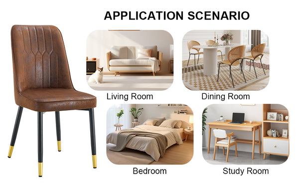 English Elm Brown Suede-like Velvet Dining Chairs Set of 8 with Black Metal Legs, Vertical Stripe, Gold Accent Finish W1151S03047