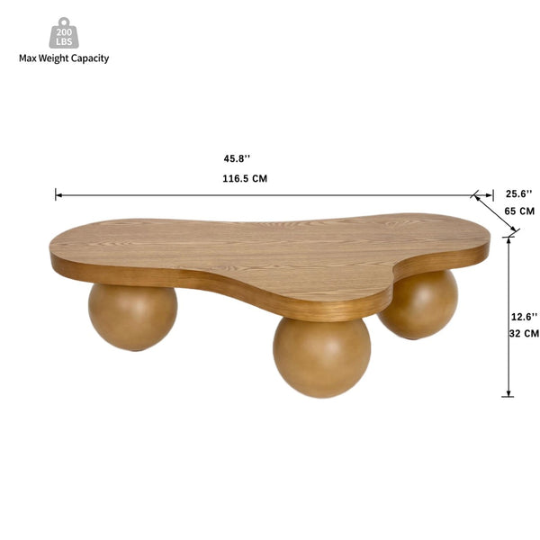 English Elm 46 Inch Cloud Shaped Coffee Table with Ash Veneer Top and Sculptural Sphere Legs Brown W3935S00008