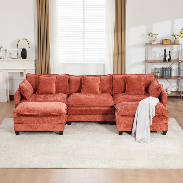 English Elm Cloud Modular Three Seat Sofa Chenille Upholstered with Double Layer Cushions for Living Room Orange W1143S00060