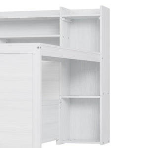 English Elm Wooden Full Size Daybed with Built-In Desk, Side Shelves and Dual Drawers for Organized Living Antique White 70 L x 18.6 W x 5.5 H N733S241486K