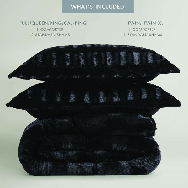 English Elm 2 Piece Twin Faux Fur Comforter Set Plush Long Pile Lodge Style Cozy Bedding Black B035P319599