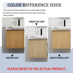 English Elm 28'' Floating Bathroom Vanity with Ceramic Sink Soft Close Door Melamine Cabinet Light Oak W999P426639