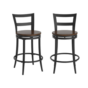 Eccari Swivel Counterstools with Iron Frame and Veneer Seats Set of 2