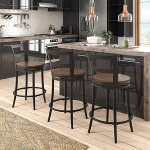 Eccari Swivel Counterstools with Iron Frame and Veneer Seats Set of 2