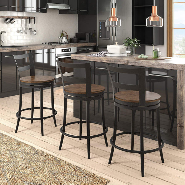 Eccari Swivel Counterstools with Iron Frame and Veneer Seats Set of 2