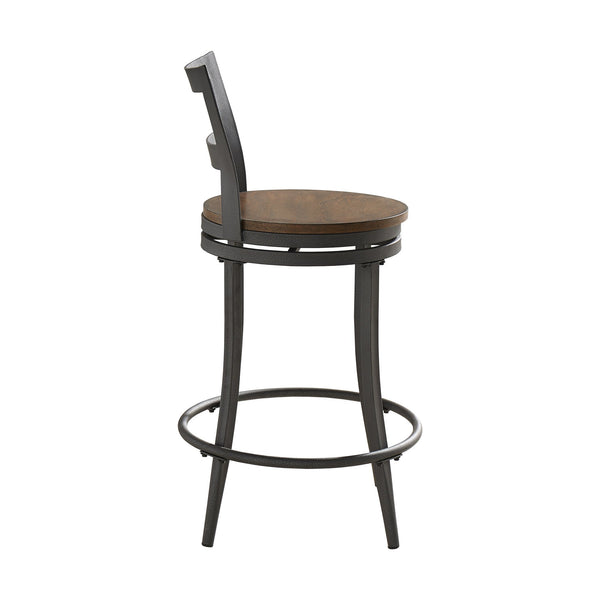 Eccari Swivel Counterstools with Iron Frame and Veneer Seats Set of 2