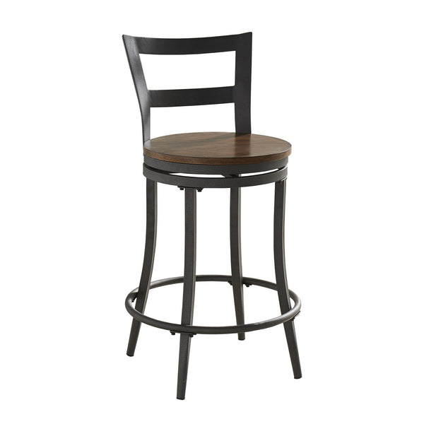 Eccari Swivel Counterstools with Iron Frame and Veneer Seats Set of 2
