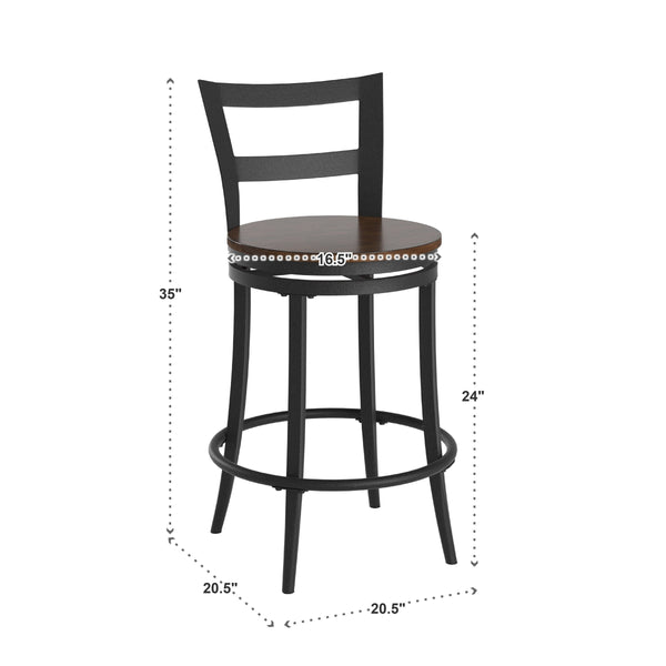 Eccari Swivel Counterstools with Iron Frame and Veneer Seats Set of 2