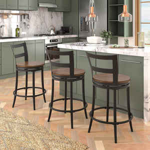 Eccari Swivel Counterstools with Iron Frame and Veneer Seats Set of 2