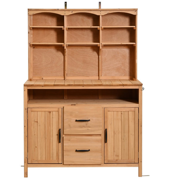 English Elm (with Hutch) Topmax Solid Fir Outdoor Potting Bench Station Cabinets Drawers Patio Garden Natural Wood N717P404332A