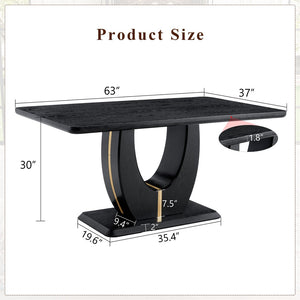 English Elm Modern Mdf Dining Table Seats Six with U-shaped Legs for Minimalist Interiors Black W1151S04162