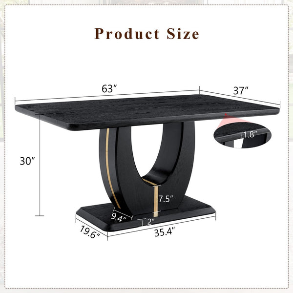 English Elm Modern Mdf Dining Table Seats Six with U-shaped Legs for Minimalist Interiors Black W1151S04162