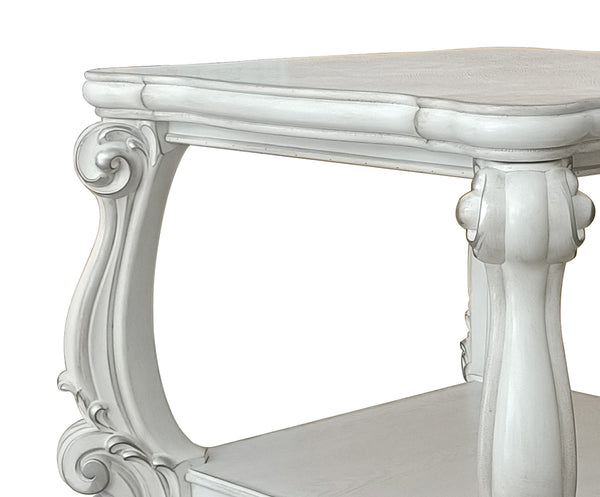 English Elm Bone White Romantic End Table with Bottom Shelf, Floral Carved Legs, Timeless Traditional Charm and Storage B062P189090