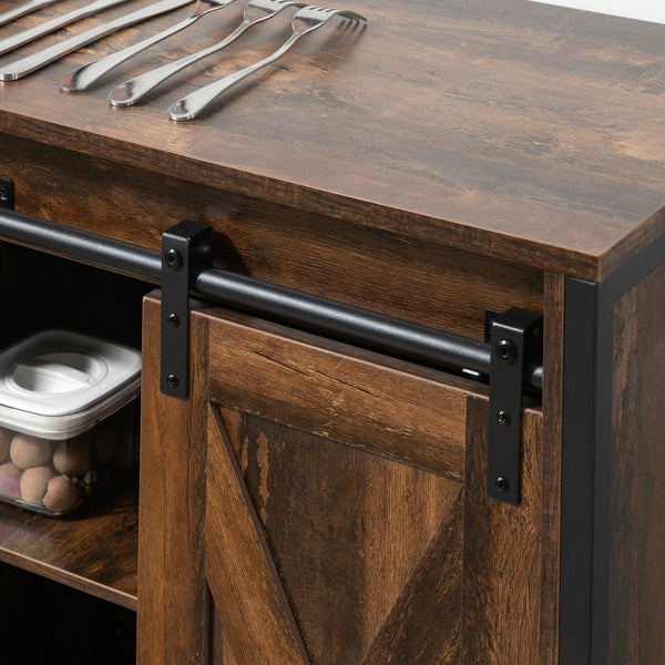 English Elm Homcom Rustic Industrial Sideboard Buffet Cabinet With Sliding Barn Doors, Adjustable Storage Shelves W2225P217383