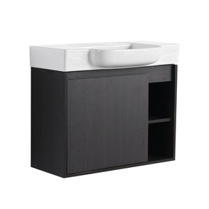 English Elm 28'' Floating Bathroom Vanity with Ceramic Sink Soft Close Door Melamine Cabinet Dark Oak W999P426640
