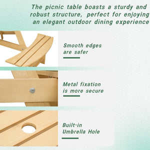 English Elm Outdoor 6 Person Round Picnic Table Set With 3 Benches, Umbrella Hole, Durable Design For Patios W2275P149762-GIGA