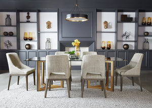 Sunpan Mendoza Modern Dining Table Base Set of 2 - Stylish Gold Steel & Oak for 96" Glass Tops