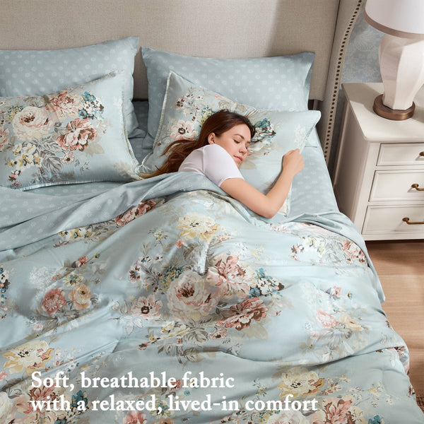 English Elm 5-piece Twin Xl Watercolor Floral Comforter Set Reversible Soft Polyester Bedding B035P408244