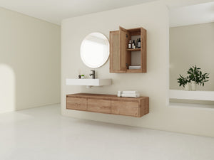 English Elm 60-Inch Wall-Mounted Bathroom Vanity With Integrated Resin Sink, Soft-Close Drawers & Elegant Oak Finish W999S00358