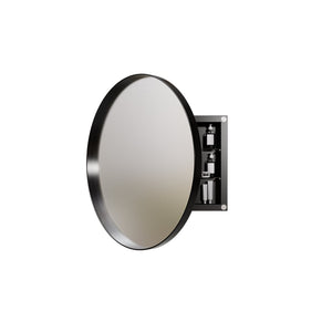 English Elm 23.6 Inch Round Matte Metal Medicine Cabinet with Mirrored Door and Adjustable Shelves Black W1435P312263
