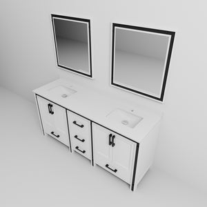 English Elm White Double Bath Vanity 72" W x 22" D with White Quartz Top, Soft-Close Drawers, Dual 30" Mirrors B2731S00913