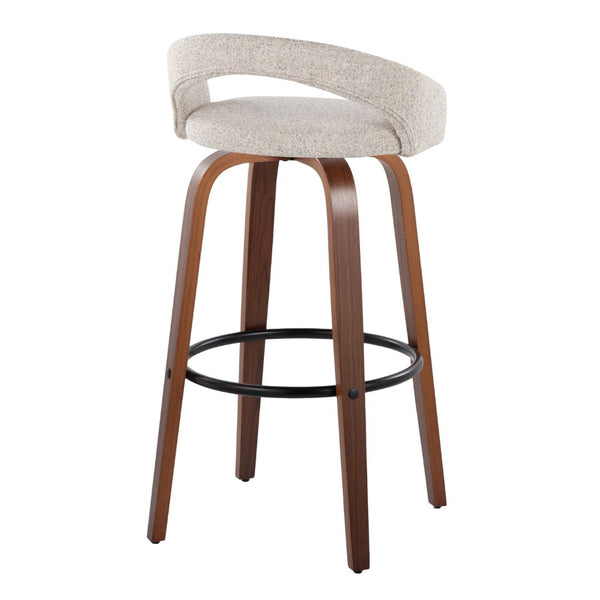 English Elm Fixed-height Swivel Barstools Walnut Bentwood Legs Oat Fabric Kitchen Island Set B202S01854