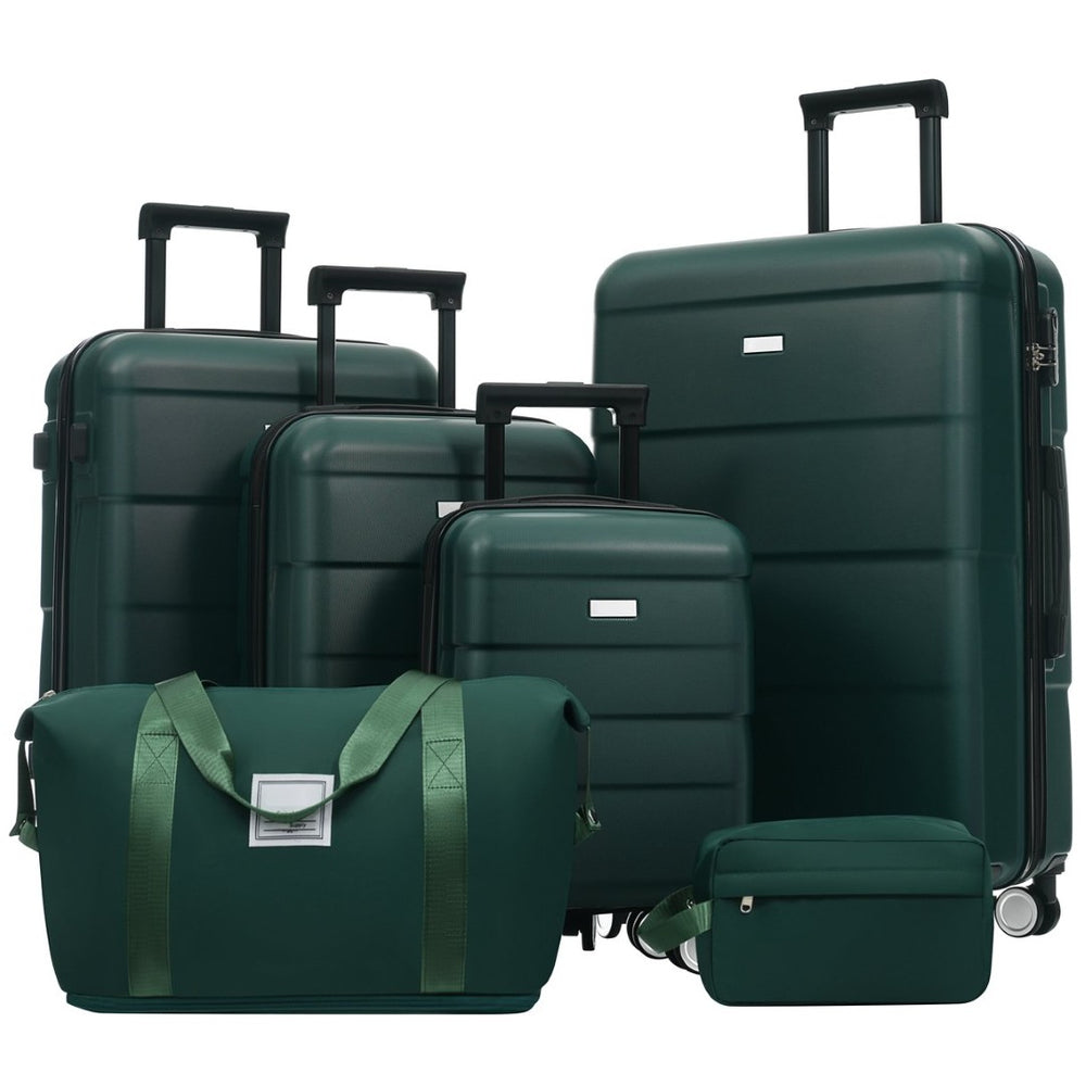 English Elm 6 Piece Hardshell Abs Travel Set with Spinner Wheels Combination Lock and Toiletry Bag Dark Green N732P391314M