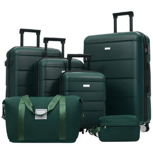 English Elm 6 Piece Hardshell Abs Travel Set with Spinner Wheels Combination Lock and Toiletry Bag Dark Green N732P391314M