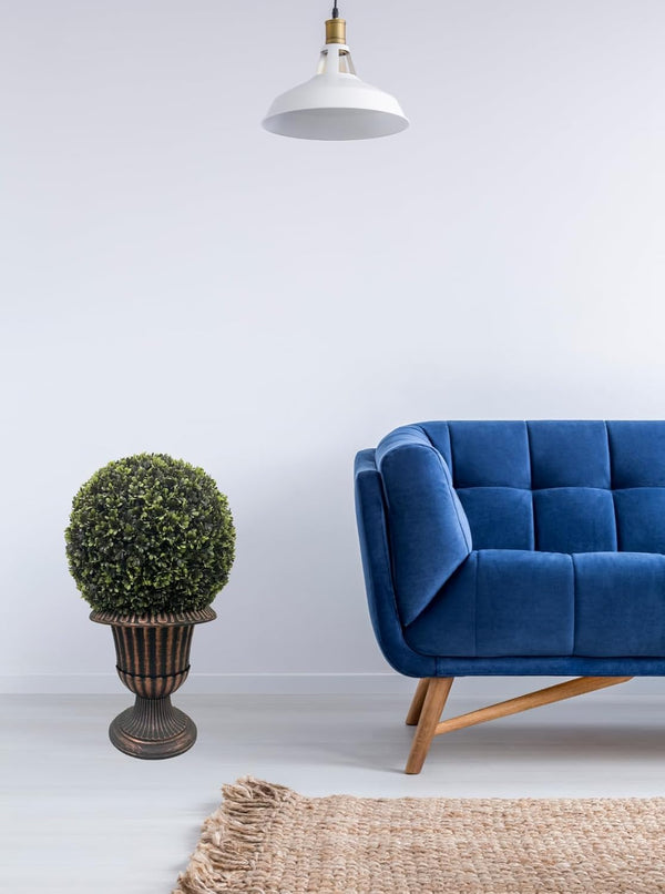 English Elm 32" Ball Topiary in Magnesia Pedestal Pot — Lifelike Artificial Plant for Indoor & Outdoor Decor Brown W1550P288705