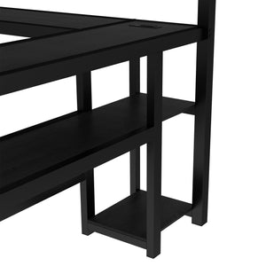English Elm Full Over Twin Bunk Bed With Integrated Desk, Led Lighting & Usb Ports, Versatile Black Metal Design W1580S00127
