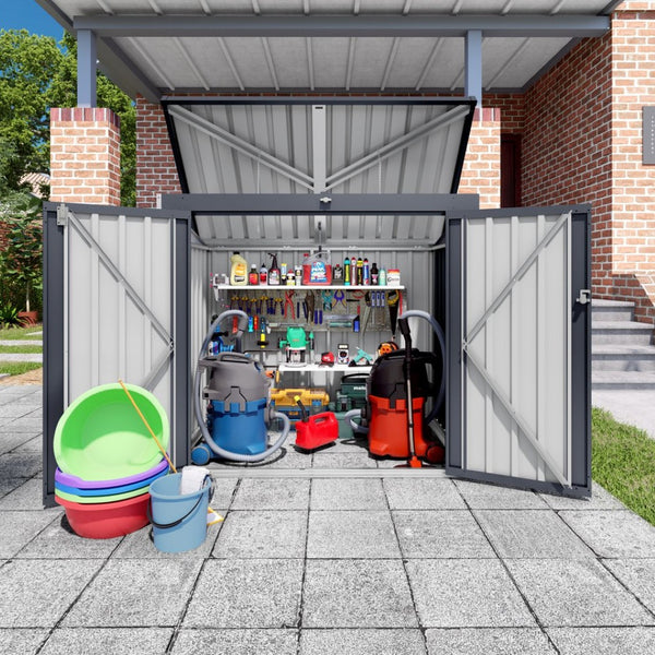 English Elm Outdoor Metal Trash Bin Enclosure for Two Cans Waterproof Powder-coated Yard Shed W3213P445772
