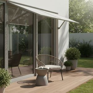 English Elm Haze Aluminum Exterior Awning White Powder Coat Finish for Entryways and Windows B2755P462230