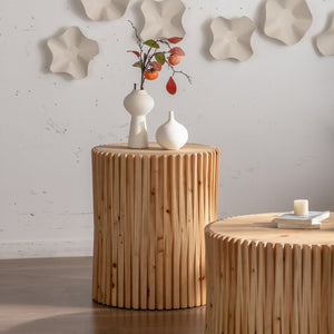 English Elm Retro Cylindrical Coffee Tables Set Of 2 - Textured Relief Design For Stylish Living Room & Office Use W757S00029-GIGA