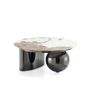 English Elm Laurel Sintered Stone Coffee Table in Black - 31.5" Round Top, Stainless Steel Base, Contemporary Design B365S00059