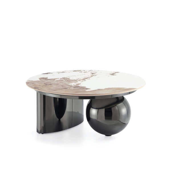 English Elm Laurel Sintered Stone Coffee Table in Black - 31.5" Round Top, Stainless Steel Base, Contemporary Design B365S00059