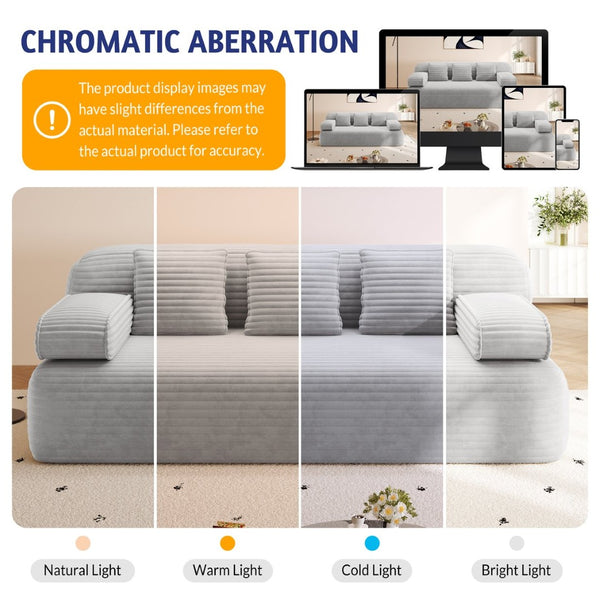 English Elm 78.7" Frameless Convertible Corduroy Sofa Sleeper Queen Bed for Compact Living Spaces Light Grey W3219P427164