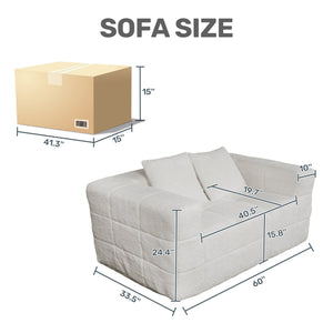 English Elm Bean Bean Bag Loveseat Sofa Couch Boneless Cloud Comfort with Tufted Corduroy, Durable Foam Support Milk White W3795P358122