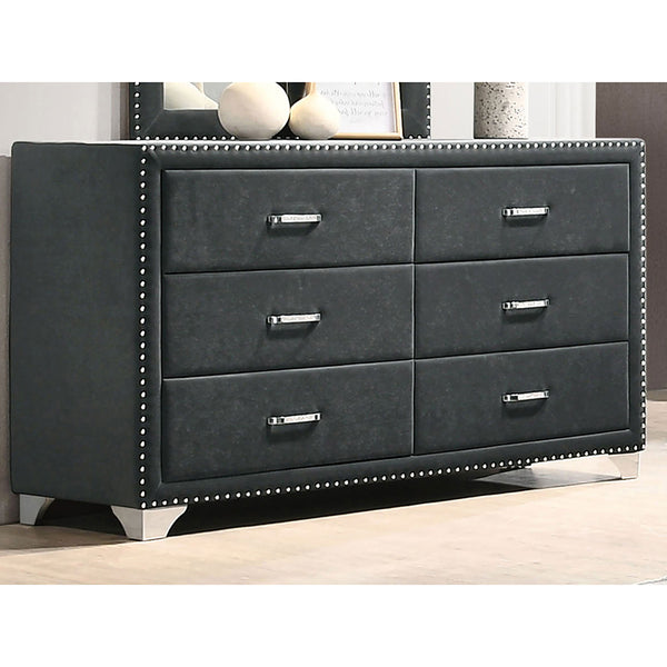 English Elm Kennedy Jeweled Grey Upholstered 6-Drawer Dresser with Chrome Nailheads — Modern Glam Storage Elegance B062P378339