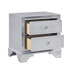 English Elm Silver Metallic Glam Nightstand with Two Embossed Drawers and Diamond Acrylic Knobs B011P474231