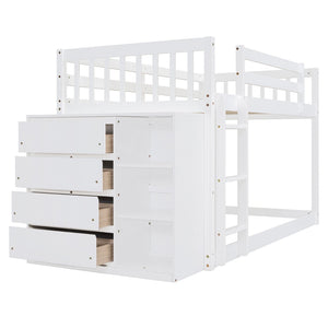 English Elm Twin Over Bunk Bed with Four Storage Drawers Open Shelving Kids Bedroom White LT000167AAK-1
