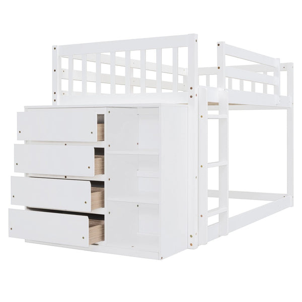English Elm Twin Over Bunk Bed with Four Storage Drawers Open Shelving Kids Bedroom White LT000167AAK-1