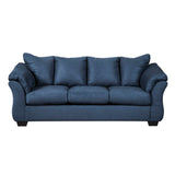 English Elm Aruca Navy Blue Microfiber Pillow Back 2-Piece Living Room Set, Sofa and Loveseat, Navy Blue